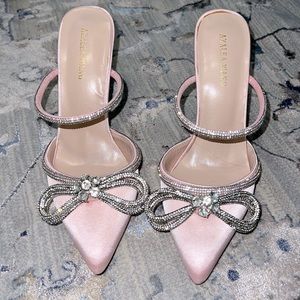 Light pink rhinestone bow heels